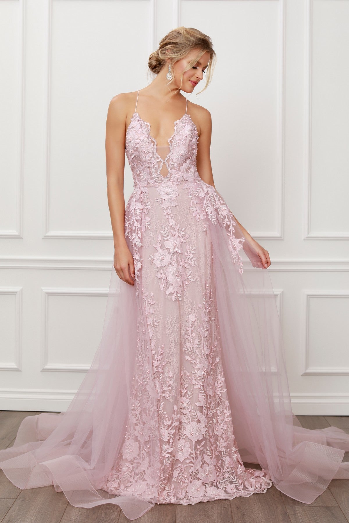 Blush Lace and Tuille Formal Gown WA A584 Rendezvous Designs