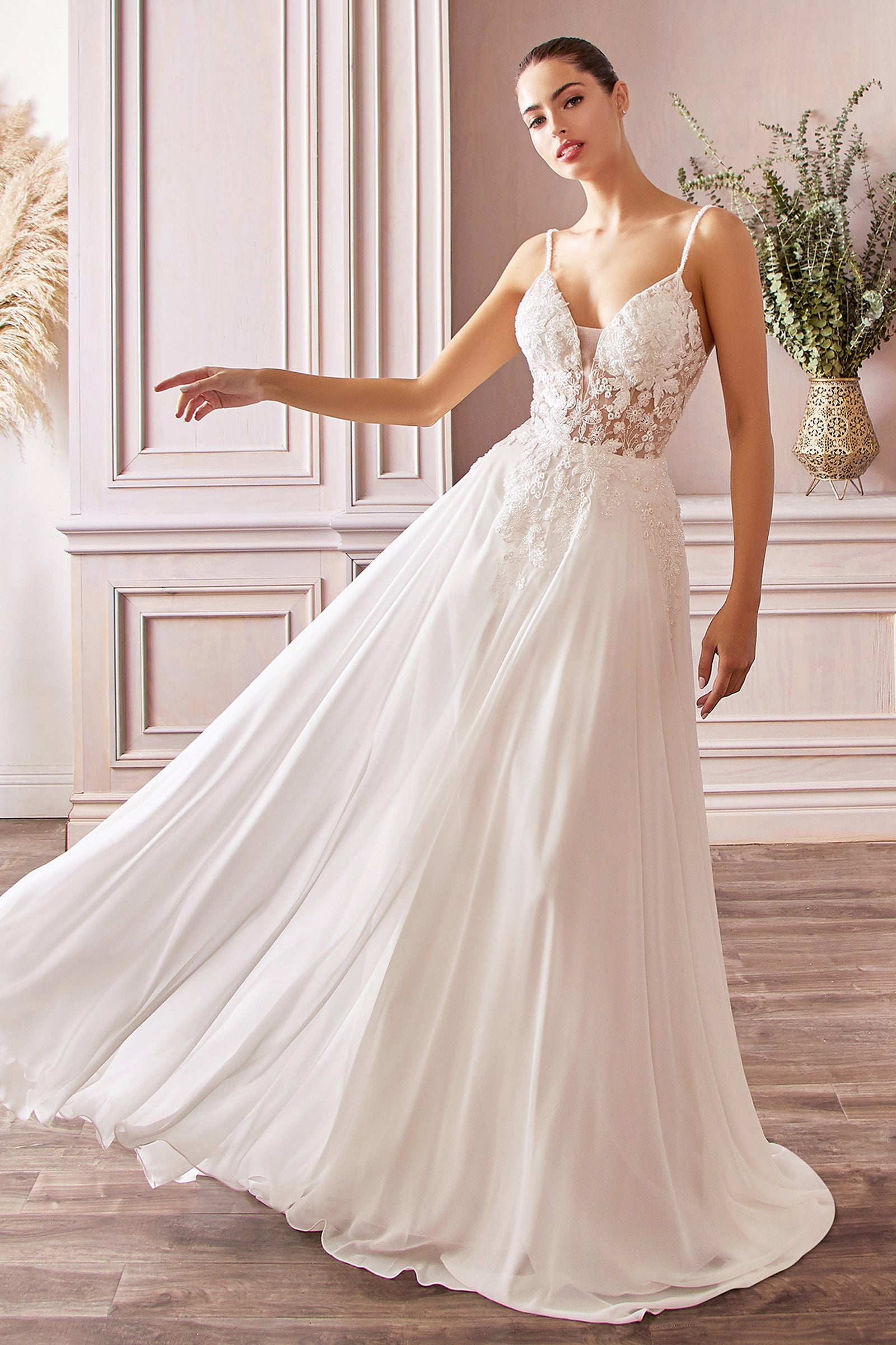 Chiffon Bridal Gown with Lace Illusion Bodice WA C11 Rendezvous